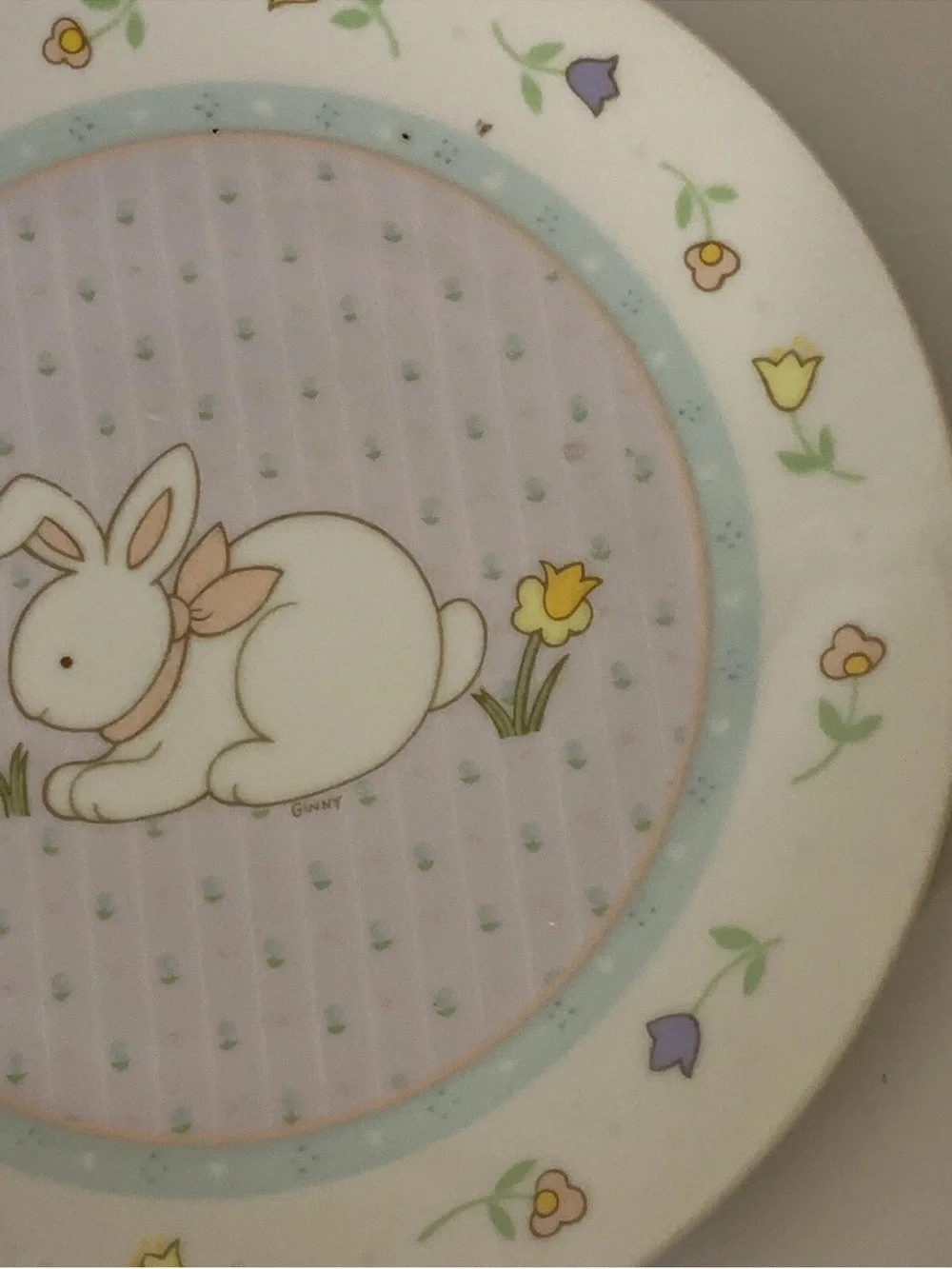 Vintage Bunny Rabbit Plate designed & Hand Decorated Papel Japan 8-1/4